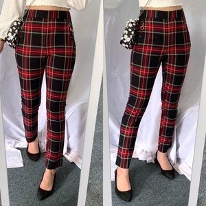 Zara Tartan Plaid Stretch Circle Zipper Pants